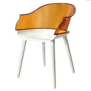 Скандинавски прозрачен стол за хранене с обикновена акрилна облегалка, творчески пластмасови кристални столове за почивка, тоалетна масичка за дневна