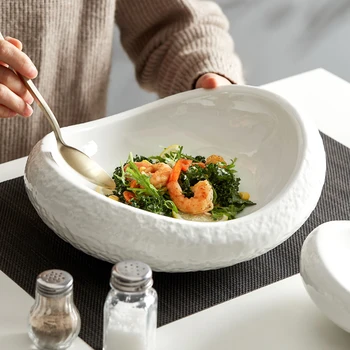 Скандинавските керамични кът чинии, благородна бяла нерегулярная каменна посуда, Хотелски консумативи, Чиния за декорация на десерти