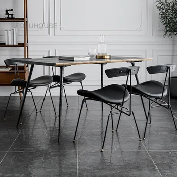 Скандинавските промишлени трапезни столове, кожени дизайнерски трапезни столове за почивка, дървени трапезни столове, желязната луксозна облегалка, Кухненски мебели Silla Comedor