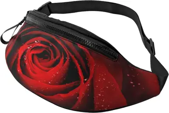 Скута чанти с една червена роза за жени, мъже регулируема поясная чанта през рамо, поясная чанта за пътуване, всекидневни бягане, туризъм, колоездене