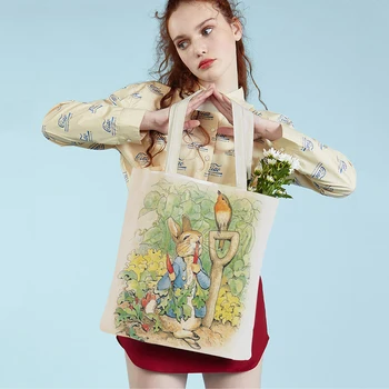 Сладко детска чанта-тоут с анимационни заек, множество модни и ежедневни холщовая чанта за пазаруване с двойно принтом във формата на заек и животни