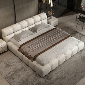 Слоеная легло, тъканно легло с технология за еднократна употреба, италианска минималистичная двойно легло, луксозна модерна проста легло за хляб, мрежа за главната спалня, червена