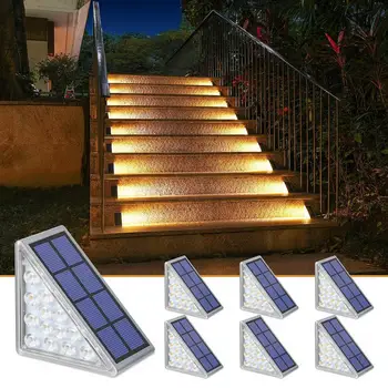 Слънчевата светлина за стълби с датчик за светлина, IP68 водоустойчив, бял, топъл, триъгълни, от 3000 До 6500 К, супер ярък Слънчев градински лампа