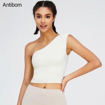 Спортна жилетка за джогинг Antibom, дамски възглавница за гърдите, сутиен за йога, ризи за фитнес без ръкави на гърба