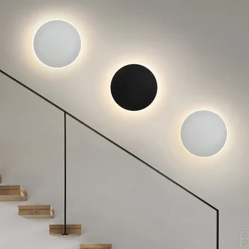 Стенен лампа с докосване на кръгла таблата в скандинавски стил 110 В На 220 В, модерен минималистичен проход, стълбище, монтиран на стената фон, led, с монтиран на стената лампа