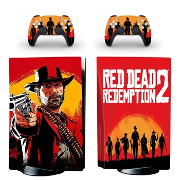 Стикер на обложката на диска на Red Dead Redemption 2 PS5 за конзола и 2 контролери, vinyl стикер на защитни компакт дискове