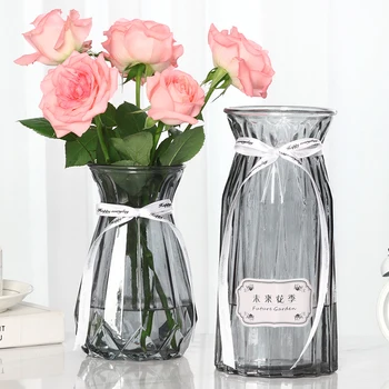 Стъклена ваза в европейски стил, прозрачни сухи цветя, рози, лилии, цветни аранжировки, декорация за хол