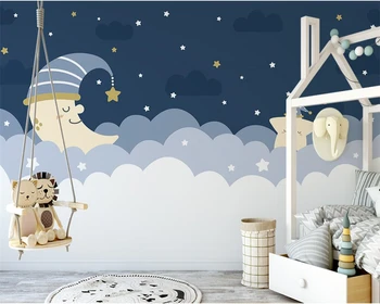 Съвременните скандинавски тапети beibehang ръчно рисувани облаци, луна, звезди за детска стая papel de parede тапети