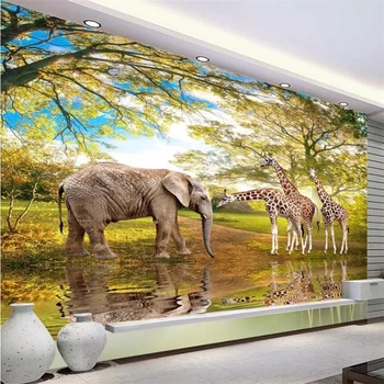 Тапети beibehang по поръчка, тапети за хол, спалня, стенописи, красив животинския свят, слон, жираф, 3D пейзаж, живопис