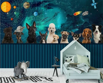Тапети по поръчка, ръчно рисувани, Космическа Вселена, Кученце, Домашни кучета, детски фон за стени, стенни картини, 3D тапети, снимка Beibehang