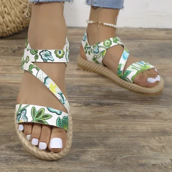 Тенденцията женски римски сандали с отворени пръсти 2023, модерни, универсални нескользящие обувки на плоска подметка, лятна зелена ежедневни пешеходната плажна обувки