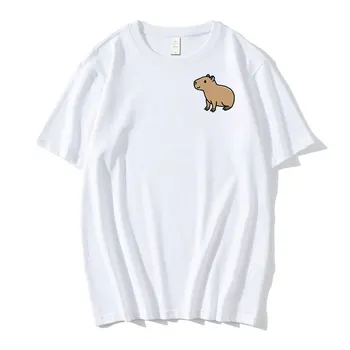 Тениска с принтом Капибары Kawai, Дрехи за двойката, Смешни Ежедневни Ризи с къси ръкави, с Анимационни Герои, Летни Бели Тениски от 100% памук