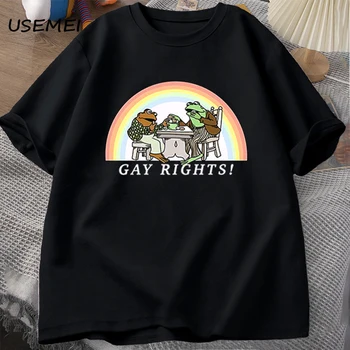 Тениски Frog and Жаба Say GAY RIGHTS, Мъжки Забавни ЛГБТ-тениски, Дамски дрехи, Тениски Меми, Тениска с къс ръкав, Мъжки дрехи