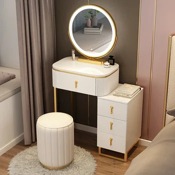 Тоалетка за грим с огледало, Нощни шкафче за съхранение на спалня за момичета, вградена минималистичная мебели за тоалетна масичка HY