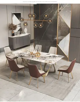 Трапезна маса от ярка каменната плоча лесен и екстравагантен модерен прост висококачествени дизайнерски маса за хранене Пандора luxury stone