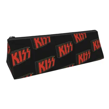 Триъгълна лента за целувки, молив случай с червено логото на Kiss, Канцеларски материали, Прост молив случай за тийнейджъри, Чанта за писалки с цип