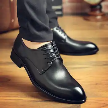Удобни мъжки модел обувки с високо качество, ежедневна черна кожена обувки дантела, официалната джентльменская бизнес булчински обувки 2021, новост