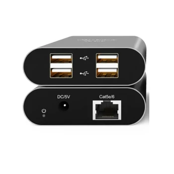 Удължителен кабел, USB 2.0 4-Портов USB хъб, чрез кабел RJ-45 Cat5e/Cat6 Активен удължителен кабел, USB 2.0 чрез Cat5 с дължина до 50 м за Mac OS, Windows 10/8/7