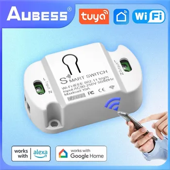 Умен WiFi-ключ Aubess 10A Sasha Модул за автоматизация на умен дом Безжичен интелигентен превключвател Работи чрез Алекса Google Home