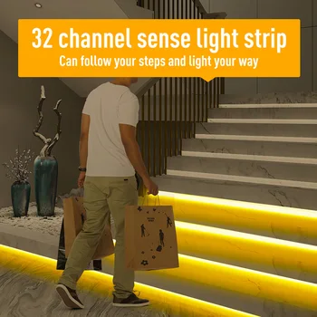 Умен дом Сензор стъпка интелигентна система за управление на осветлението на стълбите, С нощна светлина за дома интелигентна система за осветление на стълби 12V