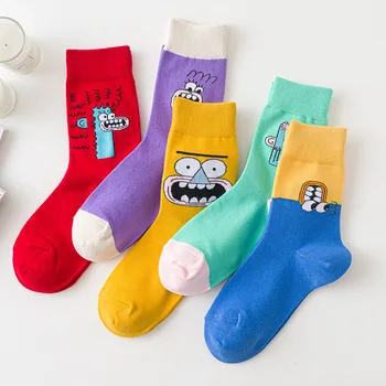 Унисекс, дамски, Мъжки чорапи, памучни отношение, чорапи с герои от анимационни филми за момичета, подарък, градинска дрехи, Harajuku, сладки кавайные къси спортни чорапи със средна дължина