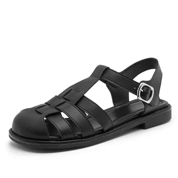 Френски римски сандали в стил ретро, дамски сандали, новост 2023 година, дизайнерски обувки за плетене с изрези, дамски модни ежедневни дишащи сандали за жени