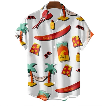 Хавайски мъжка риза с 3d принтом на кокосовата палма, мъжки дрехи с къс ръкав, риза за почивка на плажа, мъжки свободна тениска копчета голям размер