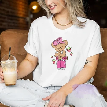 Хари Bear Love Strawberry on Tour Tee Y2k Модна Тениска Летни Графични Ризи, Дамски Ризи с Къс Ръкав в Ежедневието на Графични Тениски на Топ