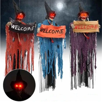 Хелоуин, електрически череп, висящи украшения за призраци, духове Къща, Хелоуин, Електрически Червени очи, блясък, декор за призраци