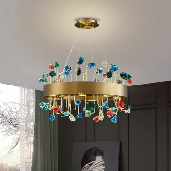 Цветни кристални полилеи led осветление за вътрешни хол, кръгъл полилей, правоъгълна подвесная лампа за спални, кухненски остров, окачена лампа