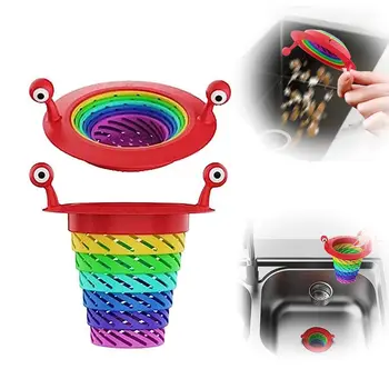 Цедка За Кухненски Мивки Monster, Сгъваема Пластмасова Сливная Кошница за Мивка Забавни Rainbow Monster за Кухненски Мивки