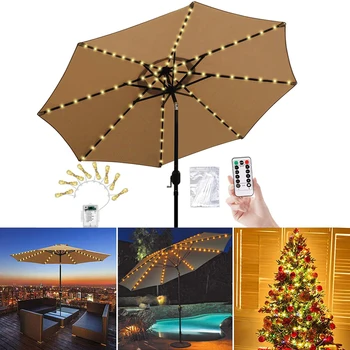 Чадър светлини за двор, 104 led гирлянди с 8 режима на работа, чадър светлини на слънчеви батерии/външни светлини на полюсите, захранван с батерии