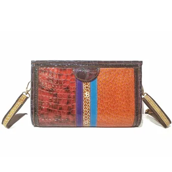 Чанта Женски клатч Нова дамски малка квадратна чанта от естествена кожа, зашити модерна чанта за мобилен телефон, малка квадратна чанта на рамото