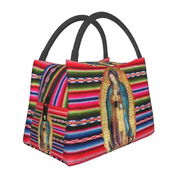 Чанта за обяд с изолация Our Lady Of Guadalupe Virgen Maria Zarape за училището офис, католически хладилник Virgin Mary, термос за обяд