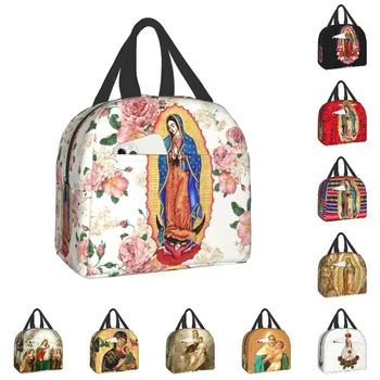 Чанта за обяд с изолация Virgin Of Guadalupe, водоустойчив термохолодильник, мексикански католически скоростна Bento Virgin Mary за жени, детско хранене