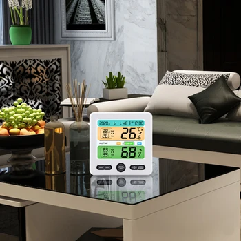 Часовник с аларма, термометър, цветово сигнал, цифров измерител на температура и влажност на въздуха, точен стаен термометър за дома/детска стая/ оранжерии