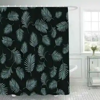 Черни и златни завеси за душ от палмови листа тропическа джунгла, водоустойчив завеса за баня от полиестер с куки