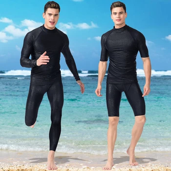 Черно UV-бански от акульей на кожата, за да сърфирате, водолазный костюм, летен плажен бански, мъжки бански с дълъг ръкав, къси панталонки, панталони, самостоятелна комплект