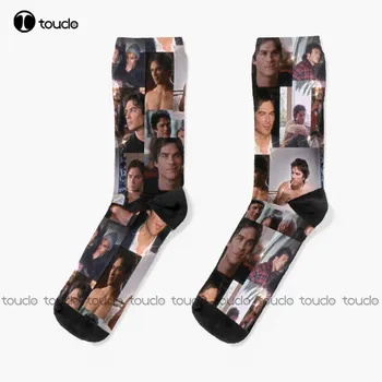 Чорапи Damon Колаж за момчета Футболни Чорапи Коледен подарък за Нова година 360 ° Цифров печат на Персонализирани Потребителски HD телевизор Високо качество За жени и мъже