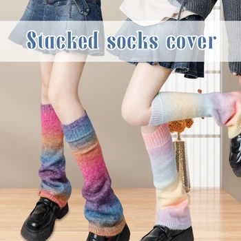 Японски еластични плетени гамаши, Чорапи, Чорапи за високите Обувки JK, дамски зимни ретро-гети, Градиентный дъгата калъф за краката за момичета