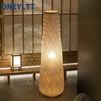 Японски стил, бамбуковое тъкане на ръчен труд, led под лампа за дневна, кабинет, чайна, спални, Декорация, подови лампи