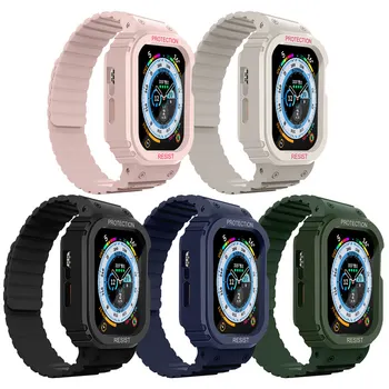 за Apple Watch Series 8 7 6 5 4 SE, ултра силиконов защитен калъф с магнитна броня, каишка iWatch 45 мм на 49 мм