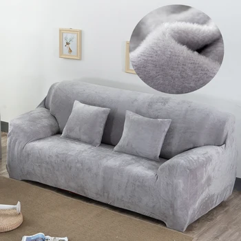 калъф за диван от плюшени тъкани, кадифе материя, плътни покривала, запазването на топлина, калъфи за мека мебел, защита мебели, полиестер, прахоустойчив, обикновен сив