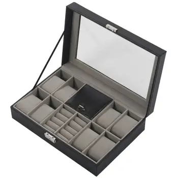кутия за Съхранение на бижута от Изкуствена кожа с 11 мрежи, черен