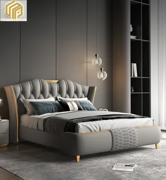 луксозна постмодернистская кожена двойно легло висок клас в главната спалня, мек диван за съхранение, сватбена двойно легло