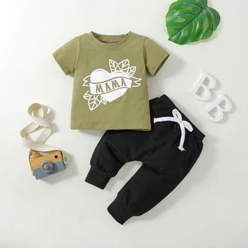 мама и бебе от 0 до 3 години, Ден на майката, Комплекти дрехи за новородени момчета и момичета с надпис, тениска, панталони, Летни дрехи D01