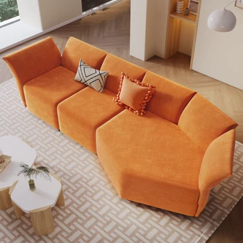 оранжев диван за дневна с тапицерия от полиестер с регулируема облегалка в свободна комбинация