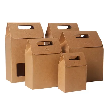 подаръчен пакет от плътна крафт-хартия с капак, 10 бр., с видими прозорец, ретро, дебел, удобна картонена опаковка за хранителни продукти, бонбони, хляб с голям капацитет
