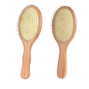 2X Дървена четка за коса със стоманена игла, булавочная гребен за масаж на кожата на главата, улучшающая здравето на косата, Дървено гребло за разнищване на косата-1
