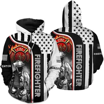 Hoody HX Firefighter с 3D-графика, пуловер за пожарникари, шарени hoody с джобове, Модни и ежедневни дрехи за мъже със стил харадзюку